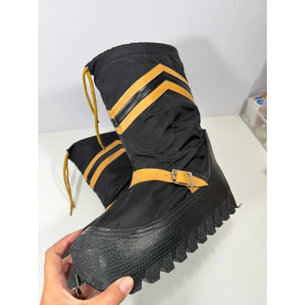 Vintage Platform puffy snow Boots Black Yellow Chevron Lug Sole Snow Boots Korea